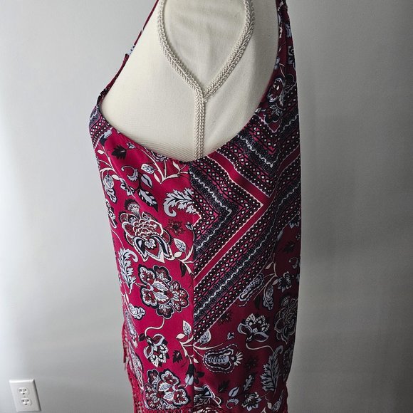 womens SOHO JEANS red NY & COMPANY floral TOP spaghetti straps TRIM size XS - Picture 4 of 7